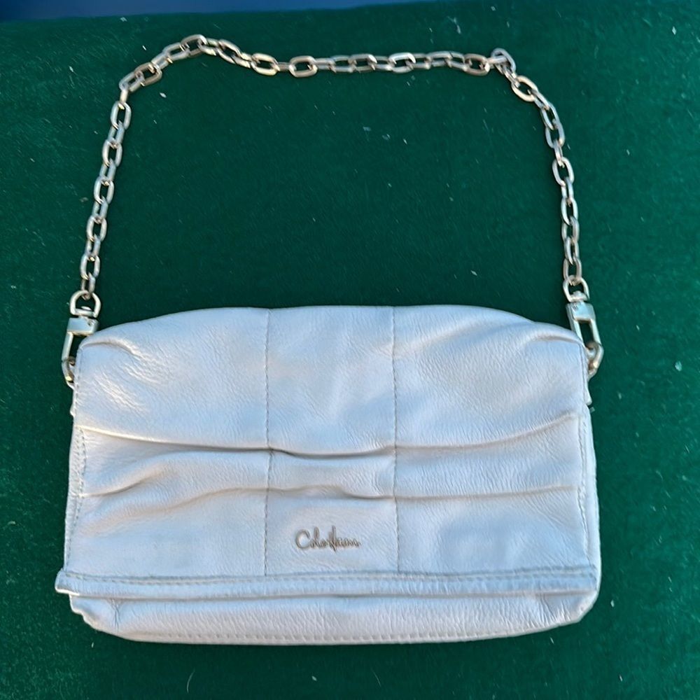 Cole Haan Off-White Leather Shoulder Bag Gold Chain Strap Magnetic Closure Purse